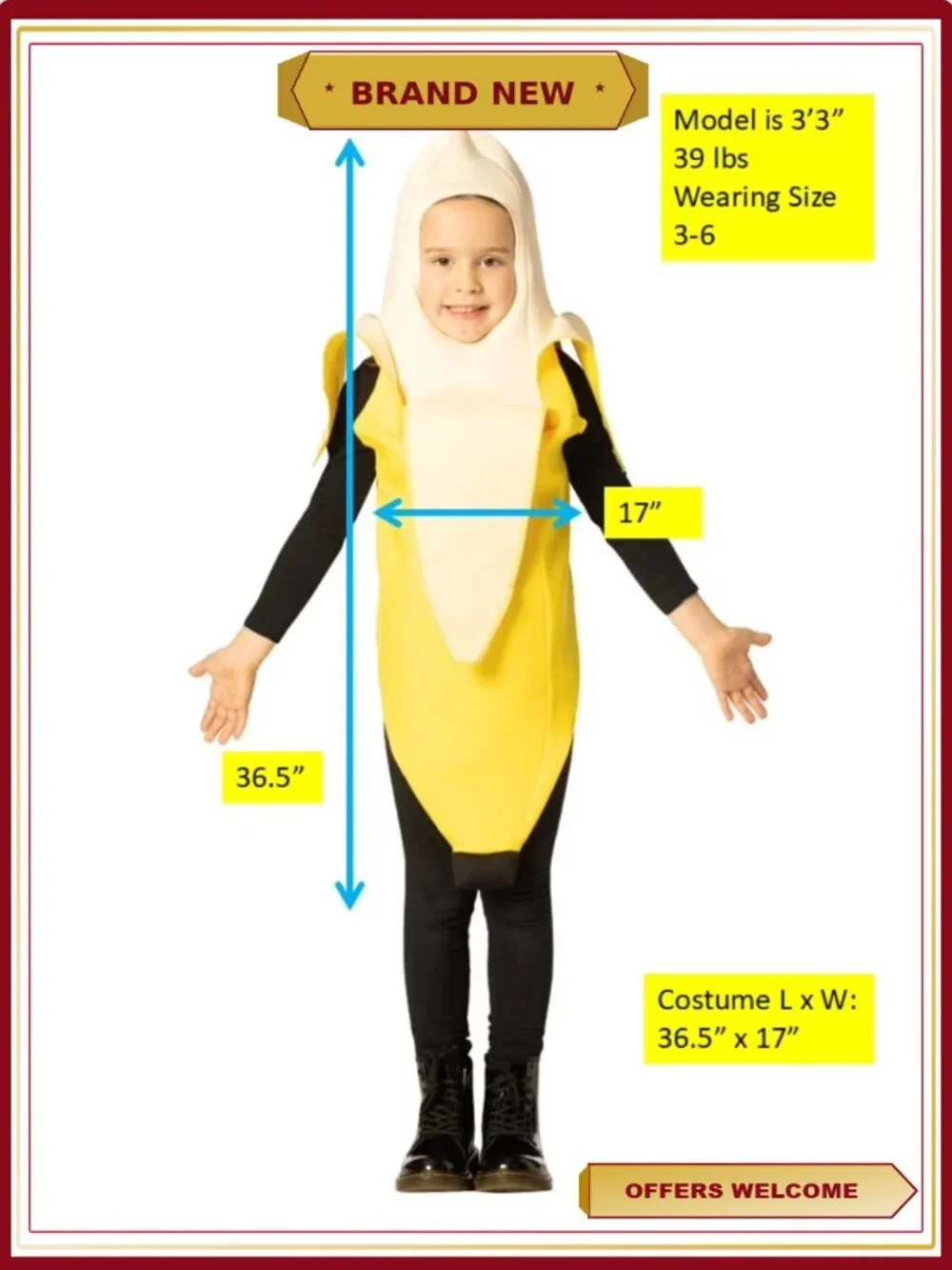 Kids Peeled Banana Halloween Costume Foam Tunic Size 3-6